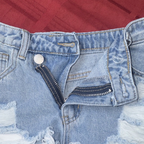 SHEIN Light Blue Distressed Cut-Off Denim Shorts Girls Size 8-9Y - Picture 2 of 7